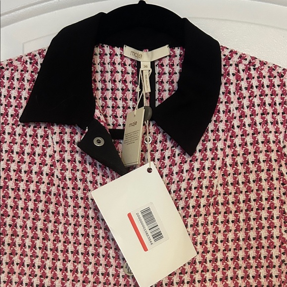 NWT MAJE Tweed Pink and Black Dress Size 36 - Picture 2 of 6